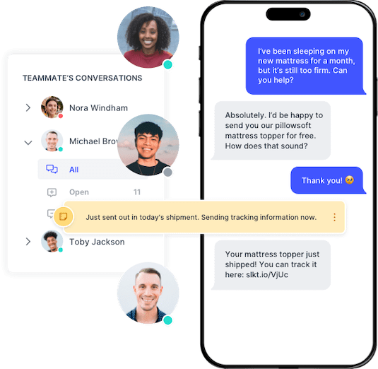 Customer support conversation showing how easy it is to use SlickText’s shared inbox