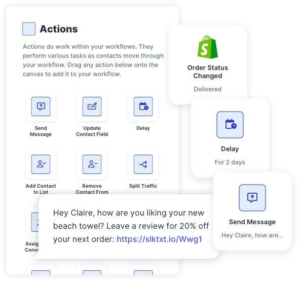 Example of an SMS workflow to collect product reviews.