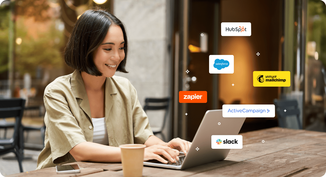 Professional marketer using an integrated tech stack with SlickText, Slack, Shopify, HubSpot, Mailchimp, Salesforce, and Zapier