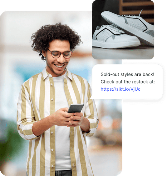 Millennial receives a restock reminder text from his favorite shoe store.