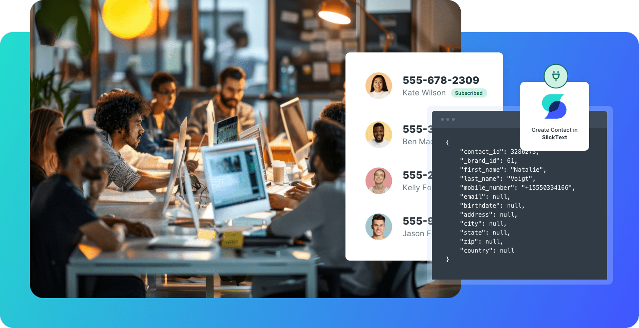 Team of engineers at a tech company building a custom integration with SlickText