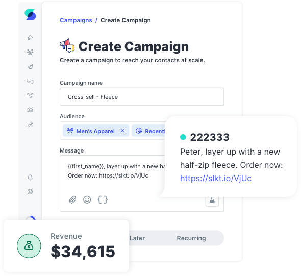 SlickText UI for sending a mass texting campaign to your audience