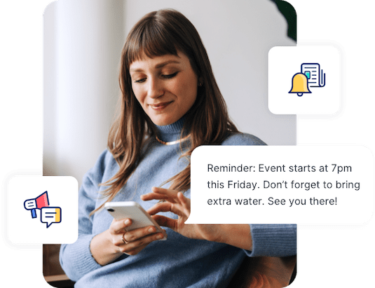 Woman receives and event reminder text alert sent through the SlickText platform