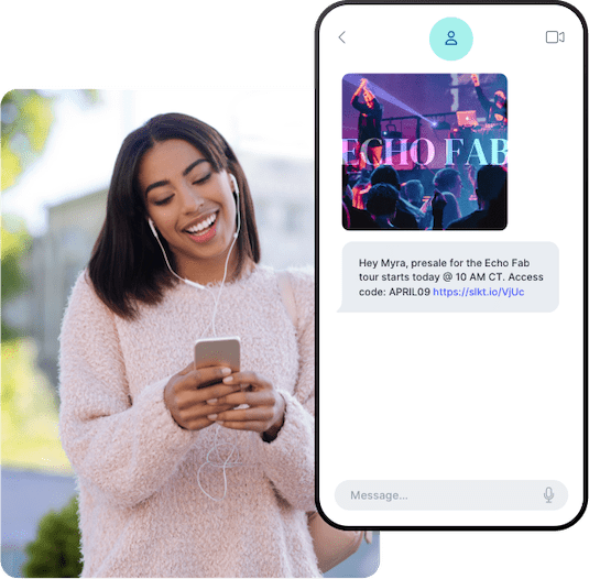 A music fan receives a text alert with a presale code for an upcoming concert tour