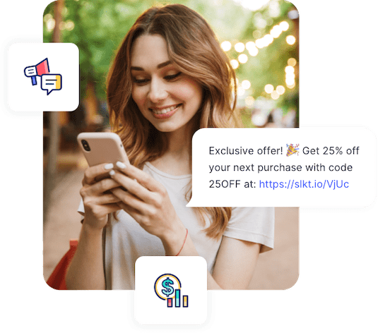 A consumer receives an exclusive text promotion and discount code via text delivered by SlickText