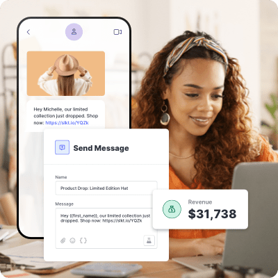 Small business owner sending an SMS campaign about a limited edition product drop.